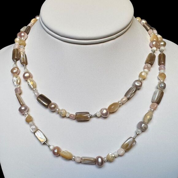 Carolyn Pollack Relios 925 Pearl & Mother of Pearl Beaded Necklace 30 - 34 inch - Picture 2 of 15
